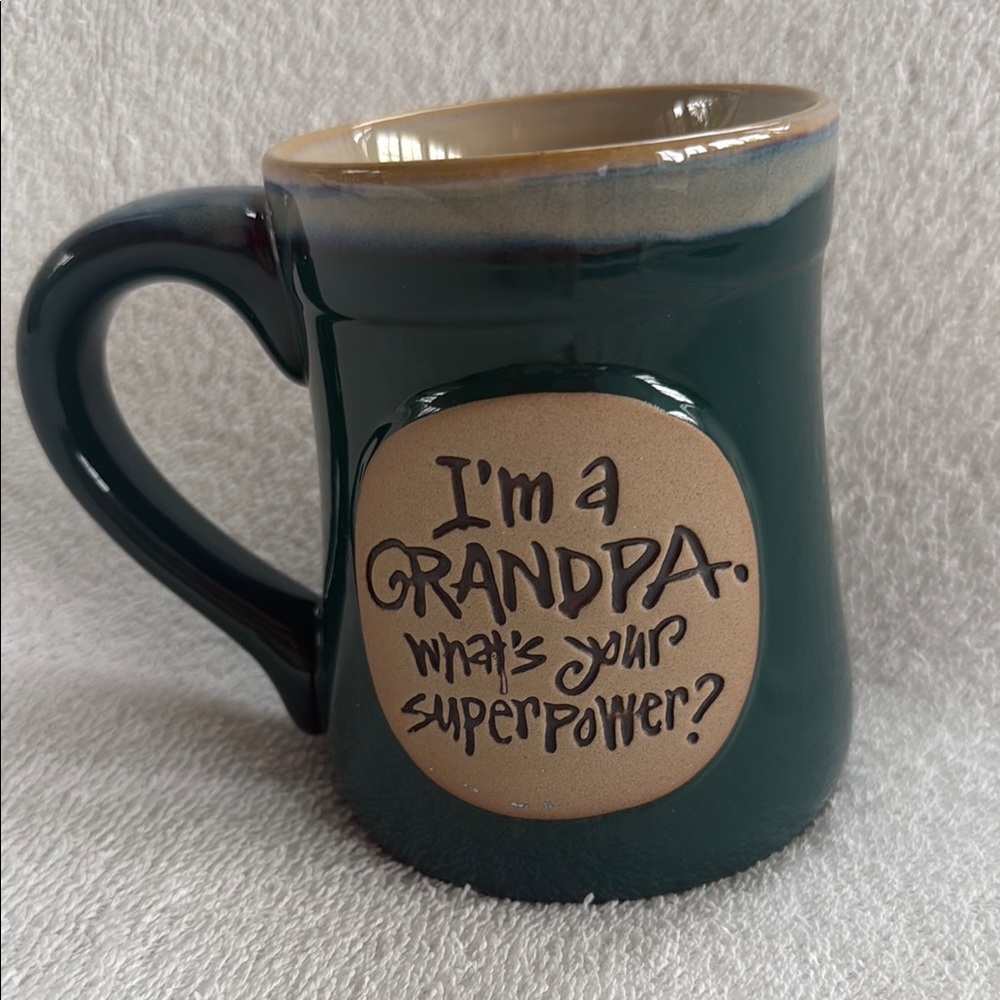 I'm a Grandpa What's Your Super Power?  Green Stoneware Mug Gift Burton Brand